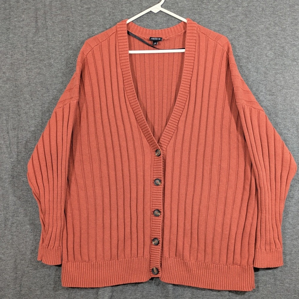Torrid Women's Orange Ribbed Knitted Three Button‎ Long Sleeve Cardigan Size 3X